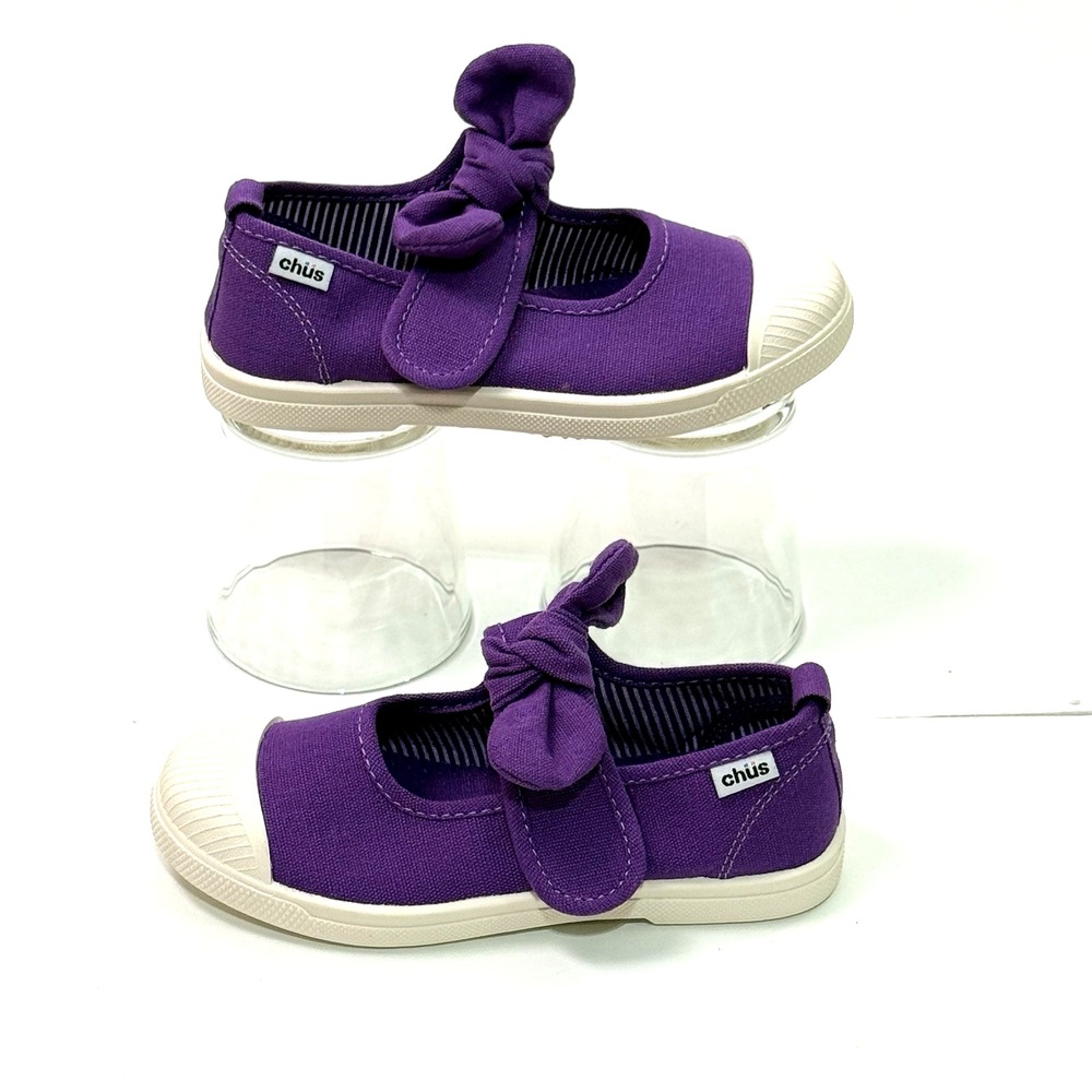 Chus Athena Mary Jane Bow Sneaker Shoe Kid US 1 EU 32 Purple White Cotton Canvas